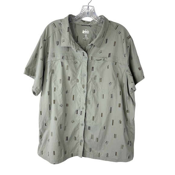 Rei Co-Op Tops - REI Co-op 3X Green Abstract Print Hiking Shirt Button Up Short Sleeve Gorpcore